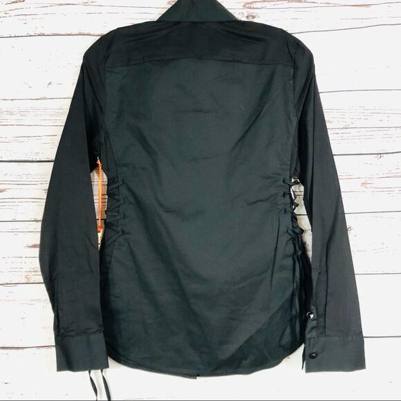 Ramy Brook Lace Up Button Down Lila Cotton Shirt Top Black XS S - Picture 5 of 7